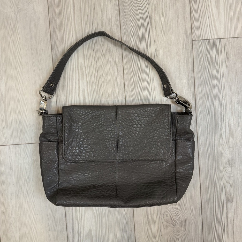 Thirty-One Jewell Leather Shoulder Bag Purse Stone Slate‎ Gray 12w x 10H x 3"D